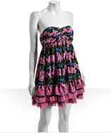  hot pink floral chiffon strapless cross front dress with Balmain 