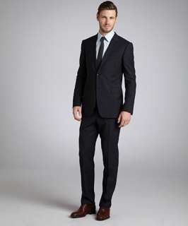 Gucci navy tonal striped wool two button suit with flat front pants