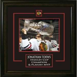 Jonathan Toews Signed 8 x 10 Etched Mat Blackhawks kissing Cup 