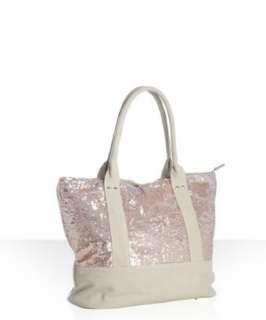 Deux Lux rose gold and beige sequined canvas Ipanema tote   