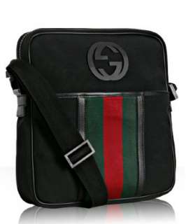 Gucci black nylon medium messenger bag  
