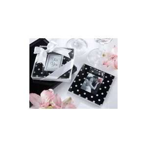   Dots Black & White Polka Dot Glass Photo Coasters
