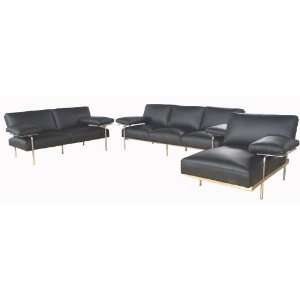    Diesis Style Black Leather Sofa Loveseat and Chaise