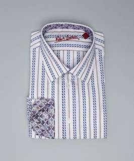 Robert Graham white with blue stripes cotton Paulo button front 
