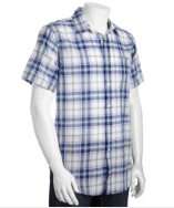 Shirt by Shirt purple and blue plaid cotton short sleeve button front 