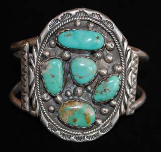   Vintage Sterling Silver and Natural Turquoise Cuff Bracelet, Old Pawn