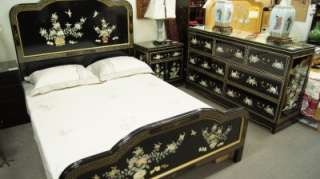 Mother of Pearl Lacquer Queen Size Bed Room Set 4pc