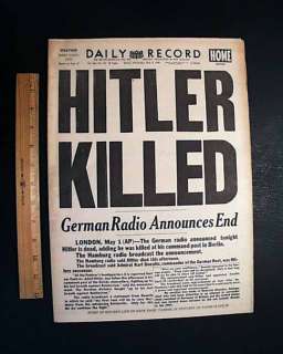 Great 1945 ADOLPH HITLER Death WWII 1945 Old Newspaper  