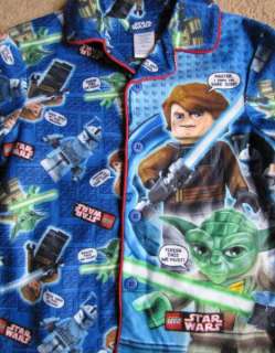 STAR WARS *LEGO*Yoda & Skywalker* Flannel Button Up Pajamas Pjs sz 7/8 