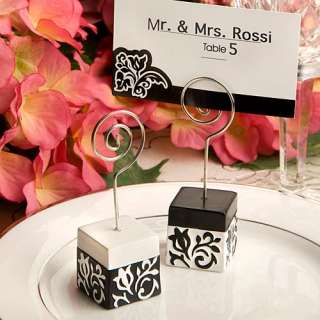   tables with these black and white damask design place card holders
