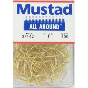  Mustad Hooks Wide Gap Gold ring eye Size 1 100 per box 