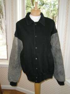 Black Denim Jacket with Leather Sleeves Mens Size Large  