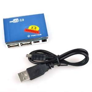  Mini 4 Port USB 2.0 Hub   Hi Speed Network Hub *Blue 