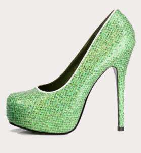   Glitter Platforms Heels Faux Snake Skin Pinup Pumps Shoes 8  
