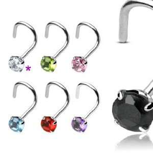  CZ   Sterling Silver Nose Ring Screw   3mm Prong Set 