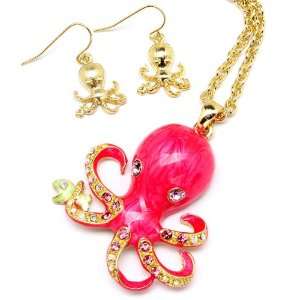  Pink Punk Octopus necklace and earrings Hot Pink 