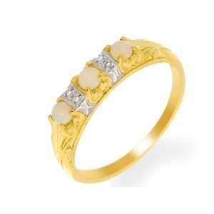  9ct Yellow Gold Opal & Diamond Ring Size 7 Jewelry