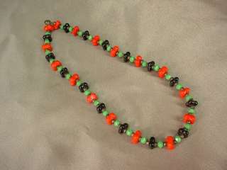   Antique Glass Beaded Stone NECKLACE Green Red Black CHRISTMAS Colors