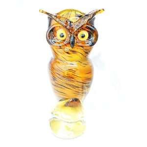    New Hand Blown Glass Owl Paperweight Gold Brown