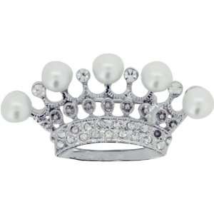    Silver Crown With Pearl Austrian Crystal Brooch Pin Jewelry
