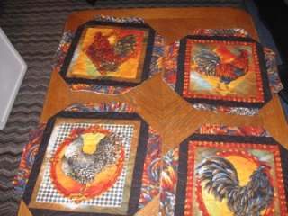 Handmade Set 4 Placemats Country chickens quilted  