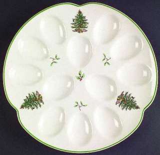Spode CHRISTMAS TREE GREEN TRIM Deviled Egg Plate  