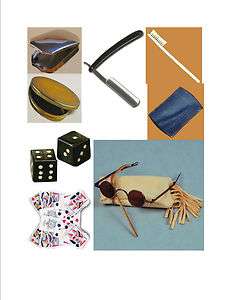   Personal Gear,Camping,Straight Edge Razor,Comb,Cards,Dice,Tinder Box