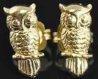 14k yellow gold owl bird polished animal post stud earrings