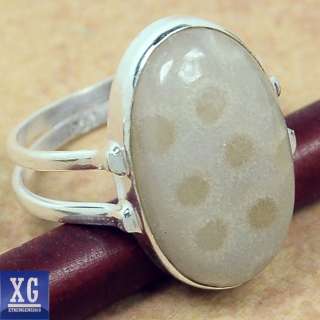 SR9801 FOSSIL CORAL 925 STERLING SILVER RING JEWELRY s.9  