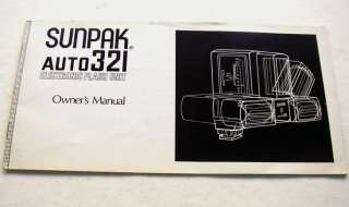 SUNPAK Auto 321 Flash Unit Instruction Owners Manual *  