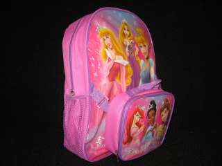   School Size Backpack & Lunch Box Set Ariel Tiana Rapunzel Belle  