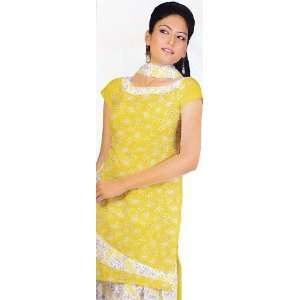  Yellow Salwar Kameez Suit Fabric with Ari Embroidery and 