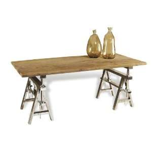   Reclaimed Wood Polished Silver Sawhorse Table Furniture & Decor