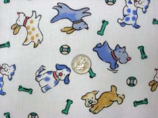 BLUE DOGS PUPPIES PETS SPOT PLAY BONE SEW CRAFT 45 FLANNEL FABRIC 