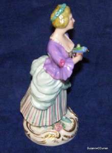 Antique French Figurine Pair Lady with Bird & Man with Bird Cage
