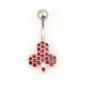  Belly Button Spades Ring with Dark Red Crystal Stones 