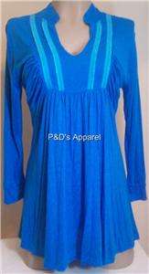 New Womens Maternity Clothes Blue 3/4 Sleeve Shirt Top Blouse S M L XL 