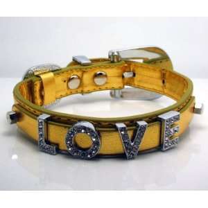 Gold Metallic Leather with Swarovski Grade Crystal Collar for Cat/dog 