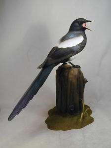Black billed Magpie Original Bird Wood Carving  