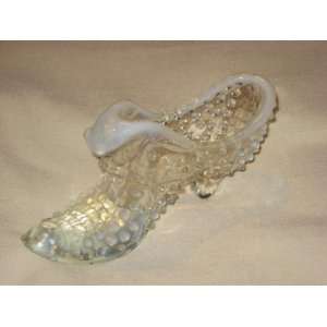  Vintage Fenton Hobnail Clear & White Art Glass Shoe Boot w 