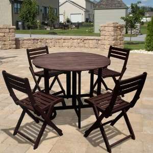  VIFAH Outdoor Wood Round Table and Outdoor Wood Folding 